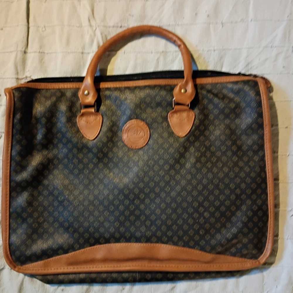 Classic Men’s Leather-Trim Briefcase Bag in Dark Brown and Tan